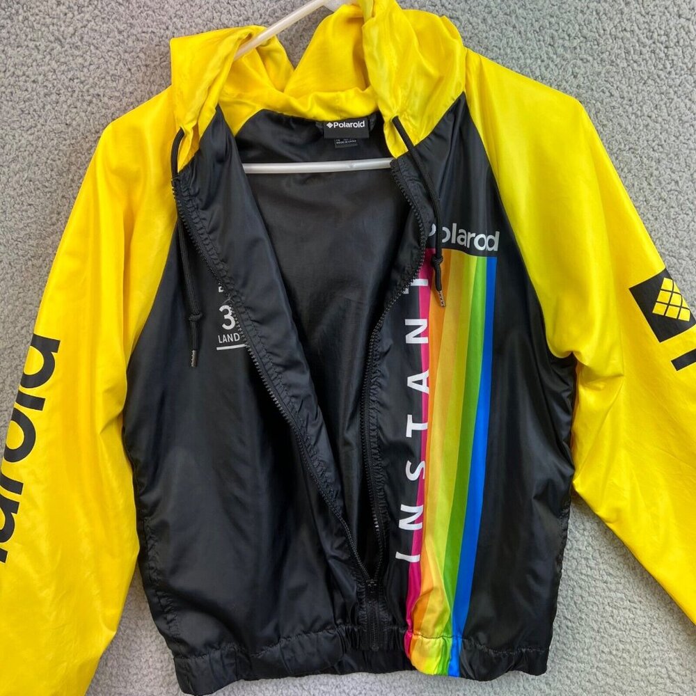 VINTAGE POLAROID 320 LAND CAMERA 90’S LIGHT HOODED JACKET ‎ SHELL BLACK SMALL - Picture 6 of 14